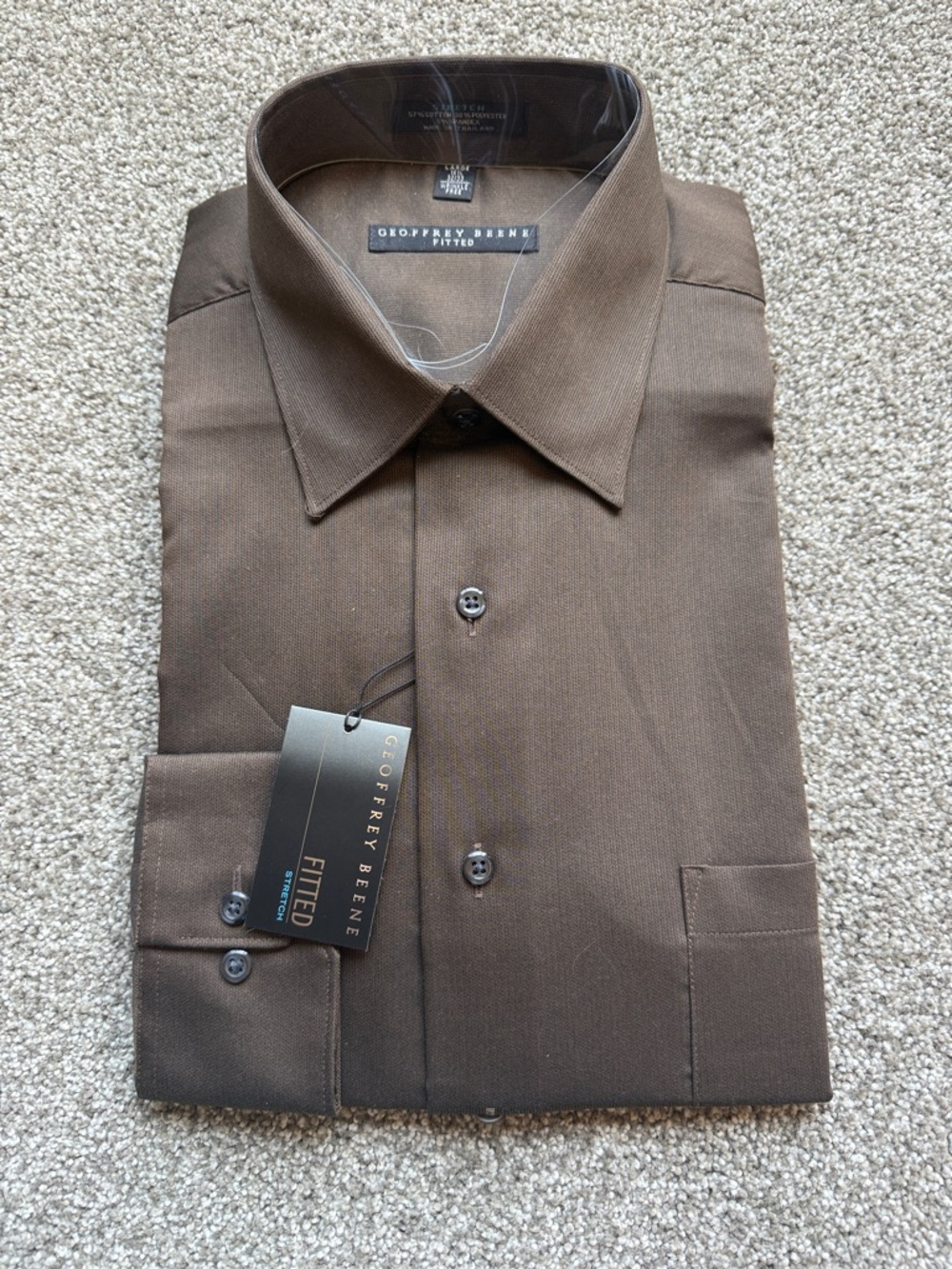 NWT Geoffrey Beene Men's Fitted Dress Shirt in Brown Large 16.5 32/33